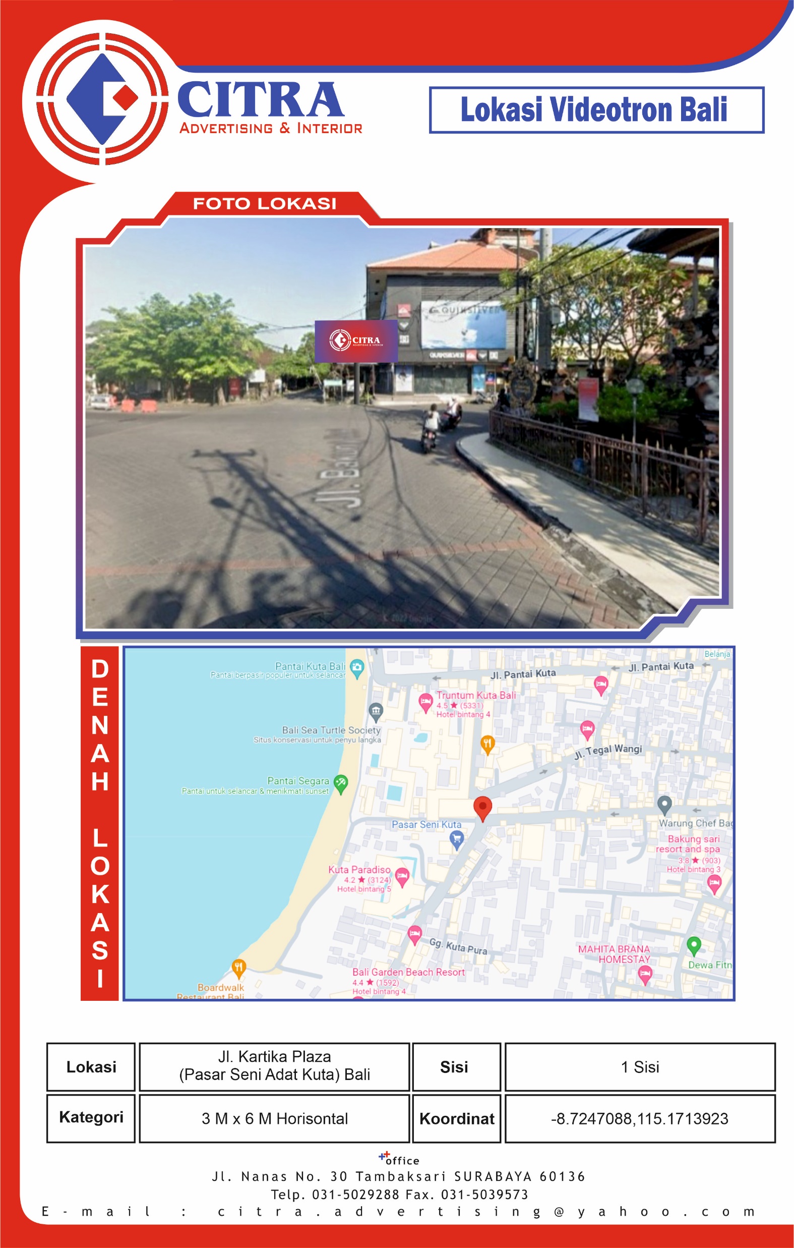 Jl. Kartika Plaza (Pasar Seni Adat Kuta)